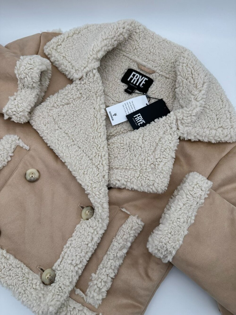 Frye Women's Faux Suede Sherpa Lined Sherling Bomber Jacket, Size Medium, Sand
